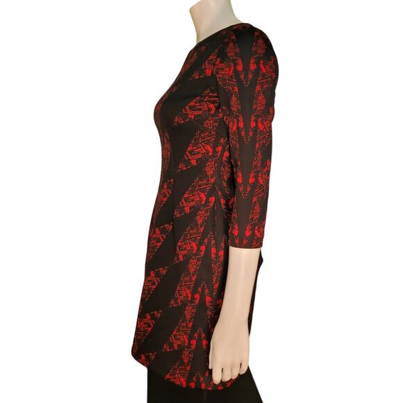 TAHARI Red Blk Graphic Snakeskin Dress 4P Leather Trim Whimsygoth Indie Artwear - Picture 8 of 11